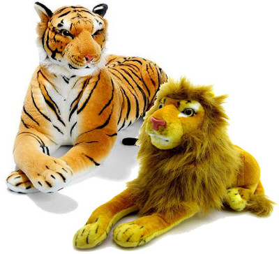

Gift Decor Shop Lion Stuffed soft Toy (Yellow, 21 cm) Combo with soft toy tiger for kids (Orange/Black, 21 cm) - 21 cm(Multicolor)