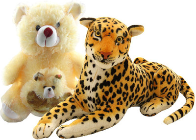

Gift Decor Shop Leopard Stuffed soft Toy (Orange/Black, 22 cm) Combo with soft toy mother and child teddy bear for kids (Light Cream Yellow, 40 cm) - 22 cm(Multicolor)