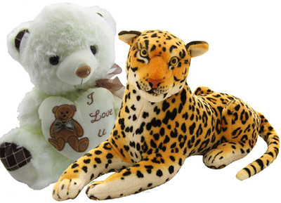 

Gift Decor Shop Leopard Stuffed soft Toy (Orange/Black, 22 cm) Combo with soft toy I love you teddy bear for kids (White, 39 cm) - 22 cm(Multicolor)