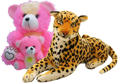 

Gift Decor Shop Leopard Stuffed soft Toy (Orange/Black, 22 cm) Combo with soft toy mother and child teddy bear for kids (Pink, 41 cm) - 22 cm(Multicolor)