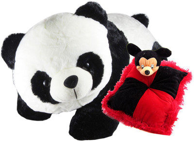 

Gift Decor Shop Panda Stuffed soft Toy (Black/White, 40 cm) Combo with soft micky mouse pillow for kids (Black/Red, 28 cm) - 40 cm(Multicolor)