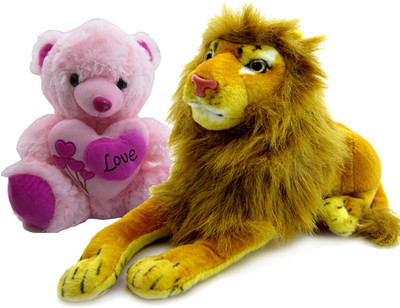

Gift Decor Shop Lion Stuffed soft Toy (Yellow, 21 cm) Combo with soft toy love teddy bear for kids (Pink, 38 cm) - 21 cm(Multicolor)