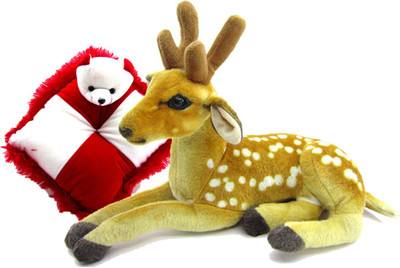 

Gift Decor Shop Deer Stuffed soft Toy (Orange/White, 25 cm) Combo with soft bear pillow for kids (Red/White, 28 cm) - 25 cm(Multicolor)
