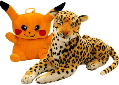 

Gift Decor Shop Leopard Stuffed soft Toy (Orange/Black, 22 cm) Combo with soft toy pikachu for kids (Yellow, 25 cm) - 22 cm(Multicolor)