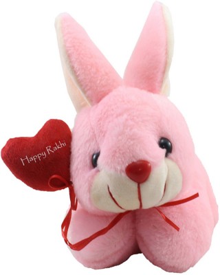 Tickles Loving Rabbit with Rakhi Wishes Heart 25 cm  - 26 cm(Pink)