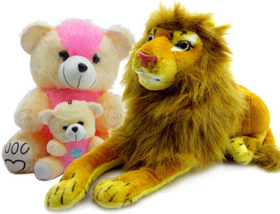 

Gift Decor Shop Lion Stuffed soft Toy (Yellow, 21 cm) Combo with soft toy mother and child teddy bear for kids (Yellow/Pink, 43 cm) - 21 cm(Multicolor)