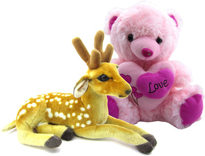 

Gift Decor Shop Deer Stuffed soft Toy (Orange/White, 25 cm) Combo with stuffed toy pink love teddy bear for kids (Pink, 38 cm) - 25 cm(Multicolor)