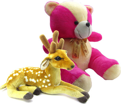 

Gift Decor Shop Deer Stuffed soft Toy (Orange/White, 25 cm) Combo with stuffed toy teddy bear for kids (Pink, 44 cm) - 25 cm(Multicolor)