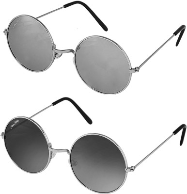 Silver Kartz Round Sunglasses(For Men & Women, Silver, Black)