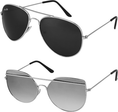 Silver Kartz Aviator Sunglasses(For Men & Women, Black, Silver)