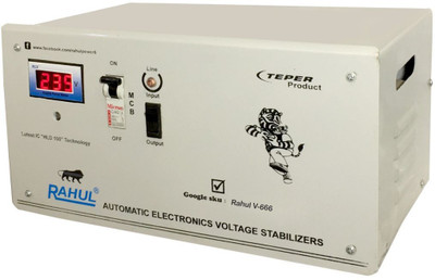 

Rahul V-666 a3 Digital 3 KVA/12 Amp 100-280 Volt 5 Step Mainline Use Up to 3 KVA Load Digital Automatic Voltage Stabilizer(Semans Gray)