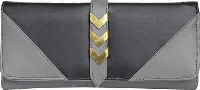 

Fristo Women Grey Artificial Leather Wallet(6 Card Slots), Grey and black