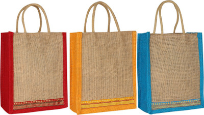 

styles creation Jute Lunch Bag Waterproof Lunch Bag(Red, Yellow, Blue, 12 inch)