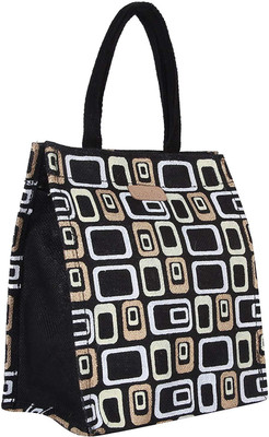 

Ecotara Golden Designer Classic Printed Multipurpose Premium Quality Eco Friendly Everyday Useful Travel Bag, Office Bag, Lunch Bag, Hand Bag, Gift Bag With Closing Zipper Natural Jute Bag For Mens & Womens (11.5"H X 10"L) Multipurpose Bag(Black, 3 L)