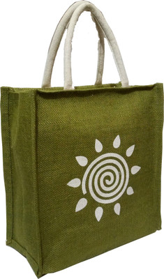 

styles creation Floral Print Designer Green Handicraft Jute Lunch Tiffin Handbag Waterproof Lunch Bag(Green, White, 12 inch)