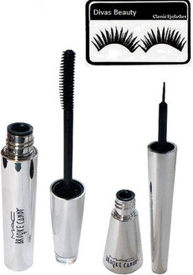 divas beauty Eyelashes With Mac Brooke Candy liquid Eyeliner WIth Mascara(Set of 3)