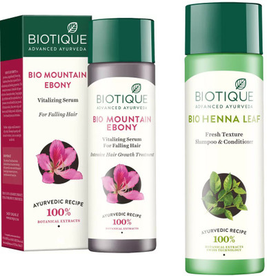 

BIOTIQUE BIO MOUNTAIN EBONY FRESH GROWTH STIMULATING SERUM INTENSIVE HAIR GROWTH TREATMENT, HEENA LEAF FRESH TEXTURE SHAMPOO(Set of 2)