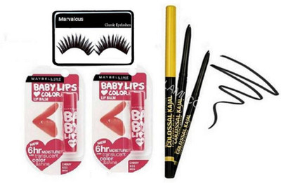 

Marvalous Eyelashes and Maybelline kajal set of 3 and Baby LIp lolita Ste of 2(Set of 6)