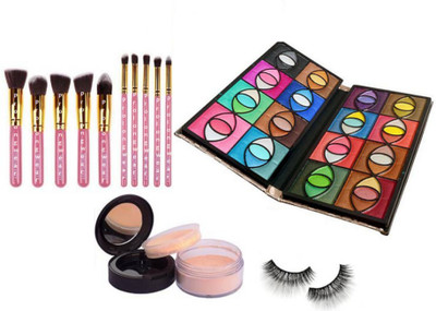 

Pro longwear combo Eyelashes&Mac Professional Makeup Multi Colour Clutch Palette,Anastasia Loose Powder with Huda beauty make up brush set 10(Set of 4)