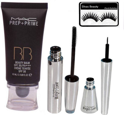 

divas beauty Eyelashes, Mac Prep+Prime BB BEauty Balm Cream Foundation, Brooke Candy Eyeliner& Mascara(Set of 4)