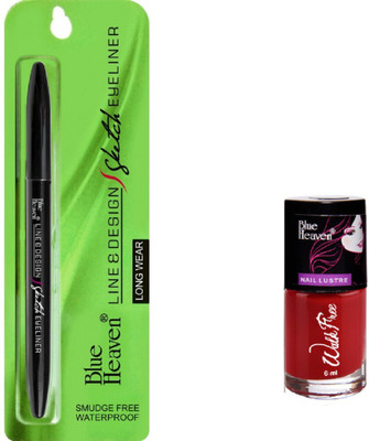 

Blue Heaven Line & Design Sketch Eyeliner with walk free red nail paint (pack of 2)(Set of 2)