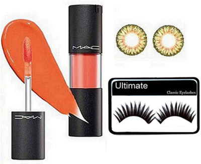 

Ultimate Of Eyelashes, Mac Long Lasting Matte Finish Lipgloss With Golden Eyelenses(Set of 3)