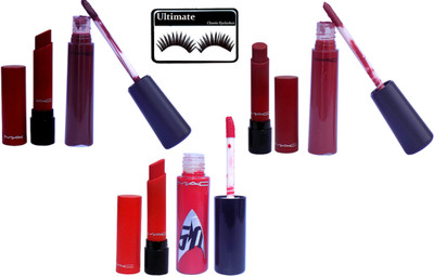 

Marvalous Eyelashes, Mac Red Lipstick & Lip gloss, Mahrun Lipstick & Lipgloss, Brown Lipstick & Lipgloss(Set of 7)