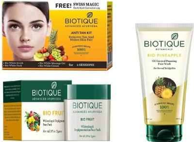 

BIOTIQUE BIO Bio Fruit Face Pack, Bio Anti Tan Facial Kit, Bio Pineapple Oil Control Foaming Face Wash(Set of 3)