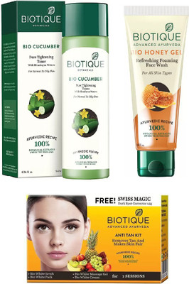 

BIOTIQUE BIO Bio Cucumber Pore Tightening Toner, Bio Honey Gel Refreshing Foaming Face Wash, Bio Anti Tan Facial Kit(Set of 3)