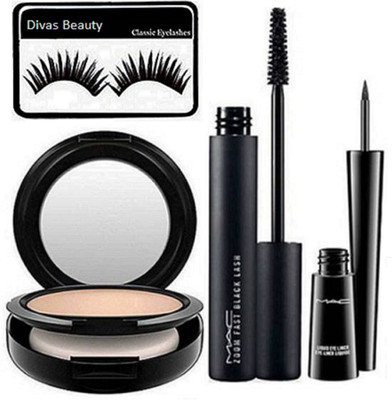 

divas beauty Eyelashes & Mac Studio Fix Compact & Mac Zoom Fast Black lash Mascara & Mac Liquid Last Eyeliner(Set of 4)