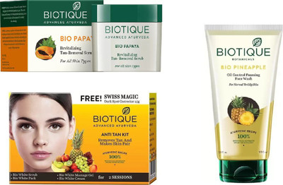 

BIOTIQUE BIO Bio Papaya Revitalizing Tan Removal Scrub, Bio Anti Tan Facial Kit, Bio Pineapple Oil Control Foaming Face Wash(Set of 3)