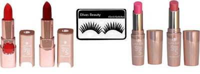 

divas beauty Eyelashes With Lakme 9to5 matte finish long lasting lipstick(Set of 5)