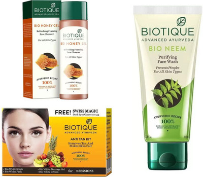 

BIOTIQUE BIO Bio Honey Gel Refreshing Foaming Face Cleanser For All Skin Types, Bio Anti Tan Facial Kit, Bio Neem Purifying Face Wash(Set of 3)
