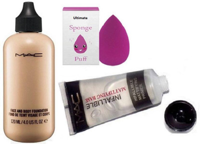 

Ultimate Sponge Puff With Mac Infallible Mattifying Base Face Primer, Face And Body Liquid Foundation 120ml(Set of 3)