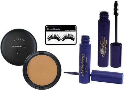 

divas beauty Eyelashes &Mac studio Fix Compact & mac Padma Eyeliner & Mascara(Set of 4)