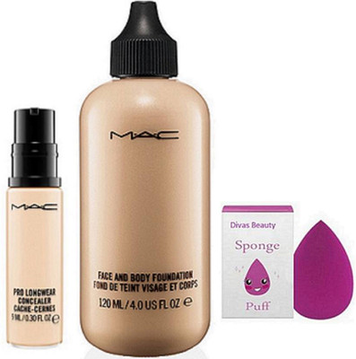 

divas beauty Sponge Puff With face And body Foundation With Pro longwear concealer(Set of 3)