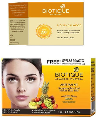 

BIOTIQUE BIO Bio Sandalwood 50+ Spf Sunscreen Ultra Soothing Face Cream, Bio Anti Tan Facial Kit(Set of 2)