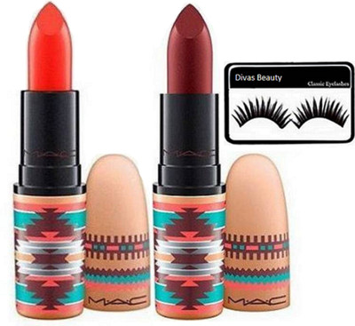 

divas beauty Eyelashes, Mac Vibe Tribe Orange &Diva Lipstick Matte (Pack of 2 )(Set of 3)