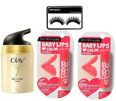 

Marvalous Eyelashes, Total Effect 7 in one day Cream 50 gm With Cherry Kiss Lip Balm (pack of 2)(Set of 4)