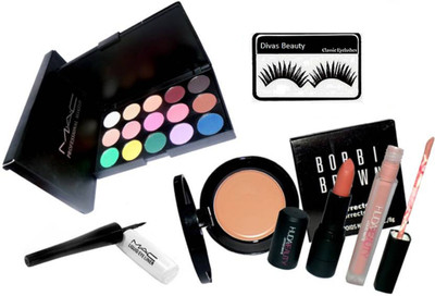 

divas beauty Eyelashes&Eyeshadow 15 Shade Palette &Liquid Eyeliner&Bobbi Brown Concealer&Huda Beauty2in1 Lipstick&Gloss(Set of 6)