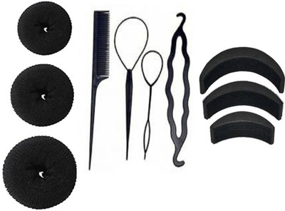 

JAGTEK Hair Combo Set of 10pcs , Pack of 3 | All 3 different sizes Bun, 4 pcs DIY KIt , 3 pcs Volumizer all in one combo(Set of 10)