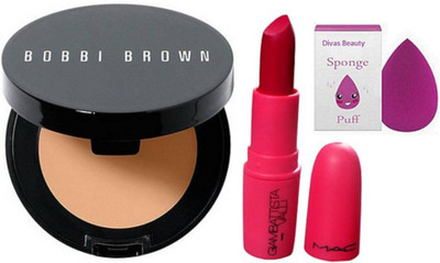 

divas beauty Sponge Puff&bobbi Brown Corrector Shade Peach Concealer&Mac Giambattista Valli Matte Finish D For Danger lipstick(Set of 3)
