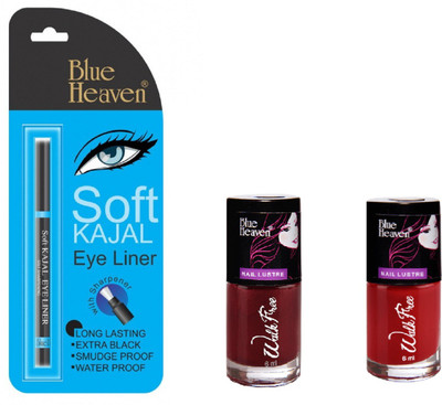 

Blue Heaven Soft Kajal with walk free red,mehroon nail paint (pack of 3)(Set of 3)