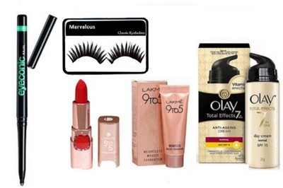 

Marvalous Eyelashes With 9 to 5 Weightless Mousse Foundation & Matte finish long lasting lipstick & Eyeconic kajal Witht olay Anti-ageing Cream(Set of 5)
