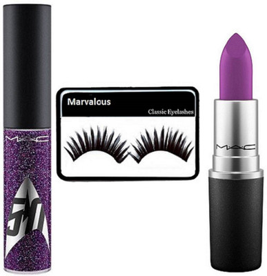 

Marvalous eyelashes , mac star trek lip gloss with mac satin matte finish long lasting lipstick(Set of 3)