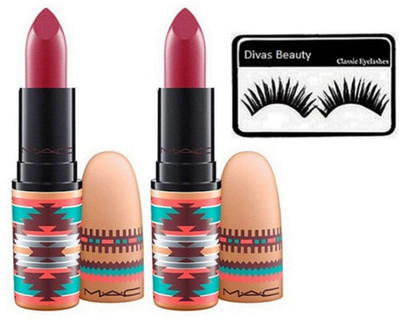 divas beauty Eyelashes&Mac Matte Finish Diva Lipstick Red Pack Of 2(Set of 3)