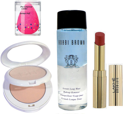 

Pro longwear combo Sponge Puff,Colorbar B B Compact,Absolute Lipstick,Bobbi Brown Eye Remover(Set of 4)