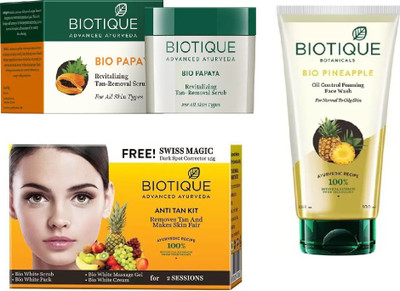 

BIOTIQUE BIO Bio Papaya Revitalizing Tan Removal Scrub, Bio Pineapple Oil Control Foaming Face Wash, Bio Anti Tan Facial Kit(Set of 3)