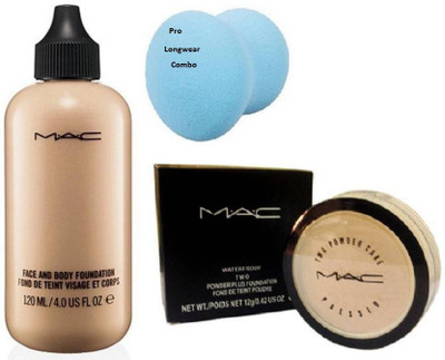

Pro longwear combo Spounge Puff , Mac Face and Body Foundation Found De Teint With Mac Waterproof Two Powder Plus Foundation Found De Teint Poudre(Set of 3)