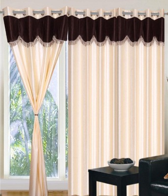 New panipat textile zone 213.36 cm (7 ft) Polyester Door Curtain (Pack Of 3)(Floral, Cream)